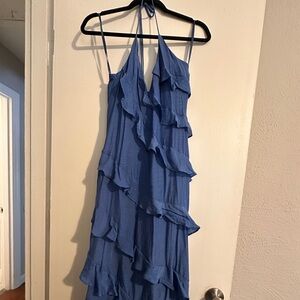 Billy J Cobalt Blue Maxi Ruffle Halter Dress